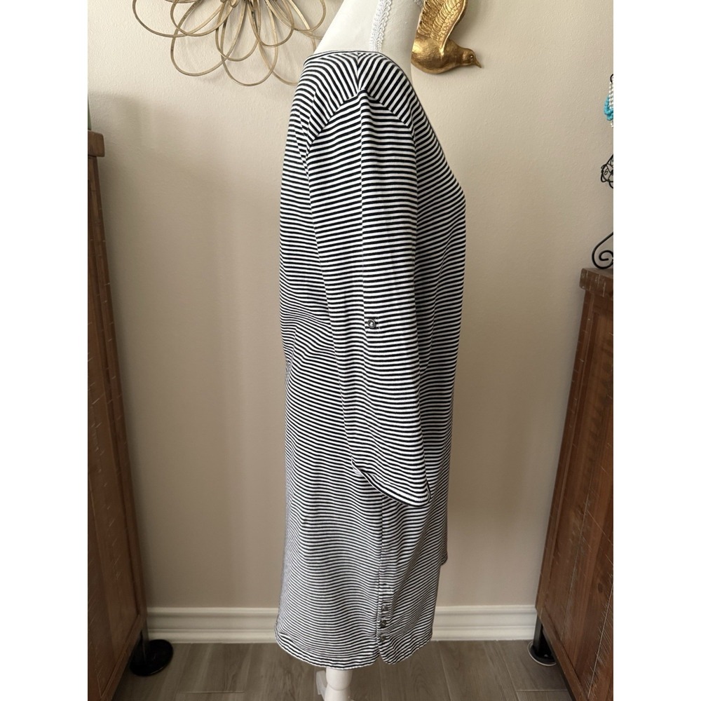 J Jill Perfect Pima Dress Medium Black White Striped 3/4 Sleeve Casual Knit - Picture 3 of 9